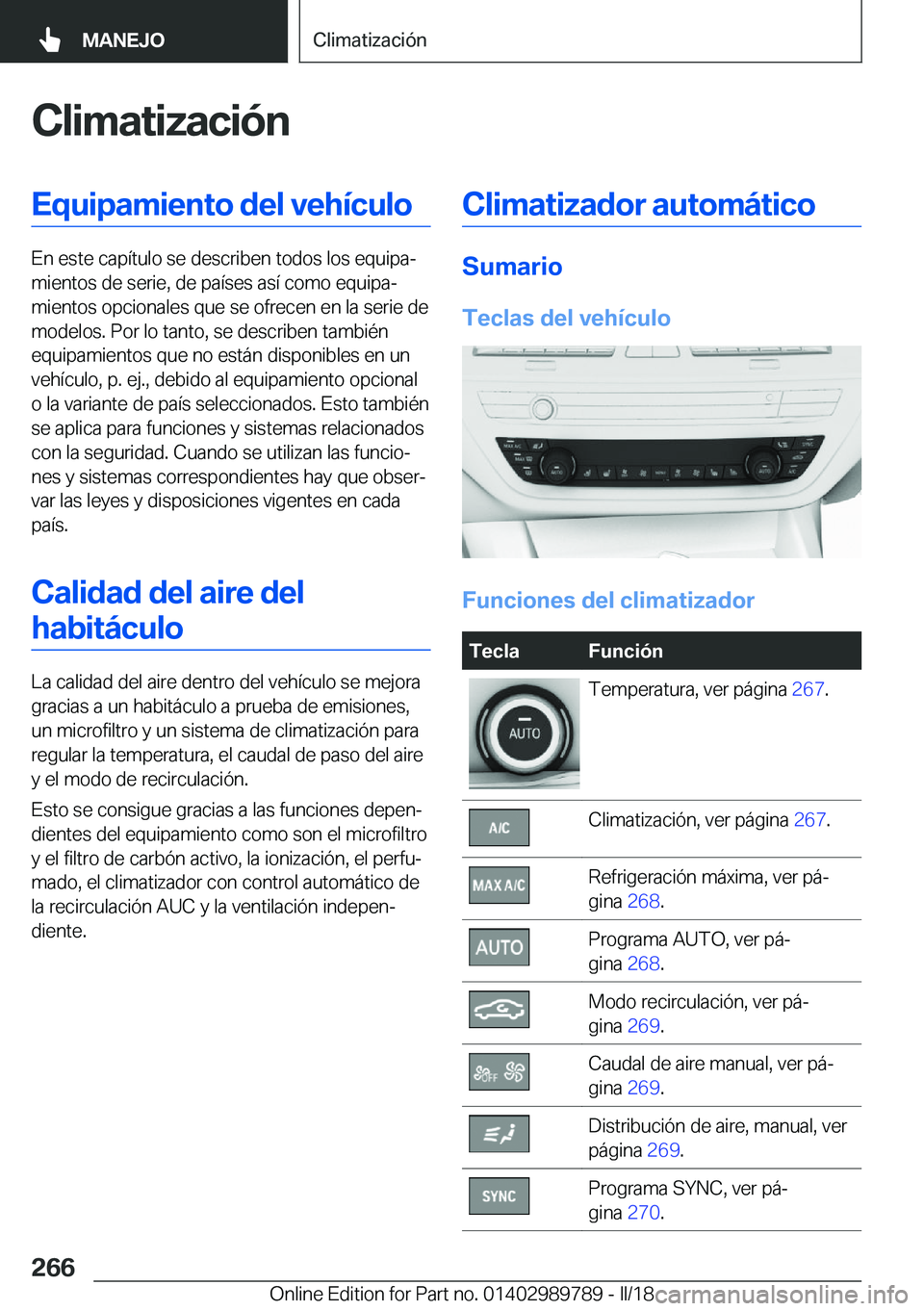 BMW M5 2018  Manuales de Empleo (in Spanish) �C�l�i�m�a�t�i�z�a�c�i�