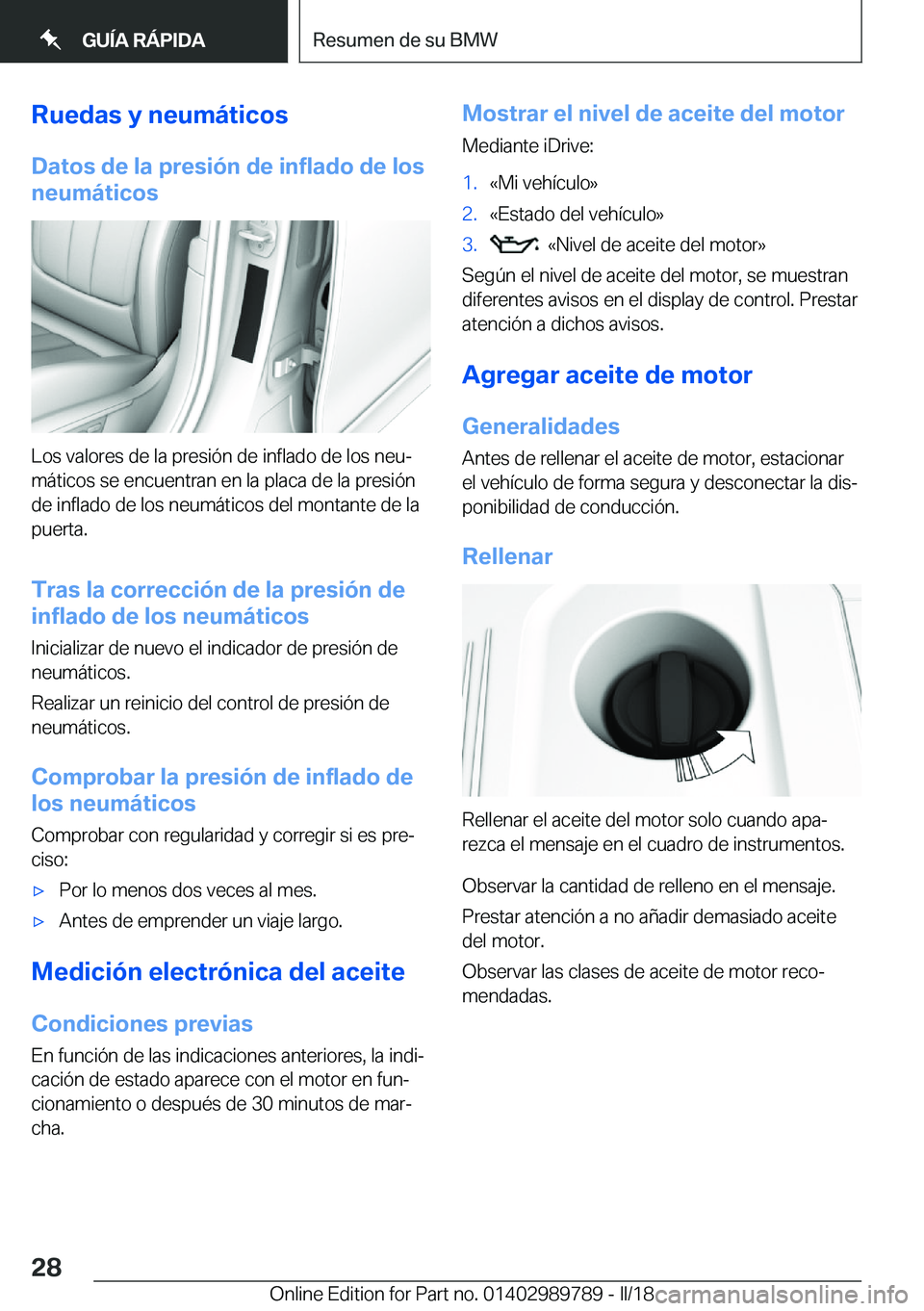BMW M5 2018  Manuales de Empleo (in Spanish) �R�u�e�d�a�s��y��n�e�u�m�á�t�i�c�o�s
�D�a�t�o�s��d�e��l�a��p�r�e�s�i�