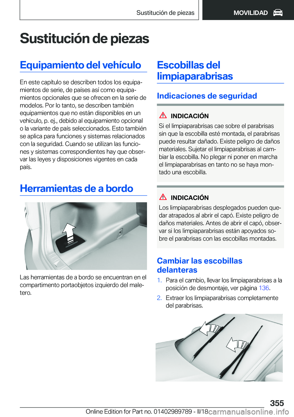 BMW M5 2018  Manuales de Empleo (in Spanish) �S�u�s�t�i�t�u�c�i�