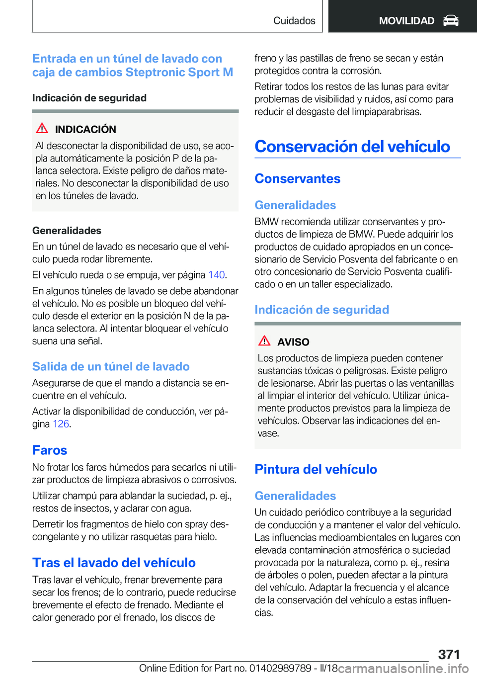BMW M5 2018  Manuales de Empleo (in Spanish) �E�n�t�r�a�d�a��e�n��u�n��t�