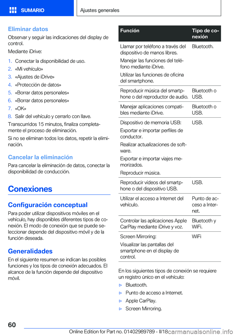 BMW M5 2018  Manuales de Empleo (in Spanish) �E�l�i�m�i�n�a�r��d�a�t�o�s
�O�b�s�e�r�v�a�r� �y� �s�e�g�u�i�r� �l�a�s� �i�n�d�i�c�a�c�i�o�n�e�s� �d�e�l� �d�i�s�p�l�a�y� �d�e
�c�o�n�t�r�o�l�.
�M�e�d�i�a�n�t�e� �i�D�r�i�v�e�:�1�.�C�o�n�e�c�t�a�r� �