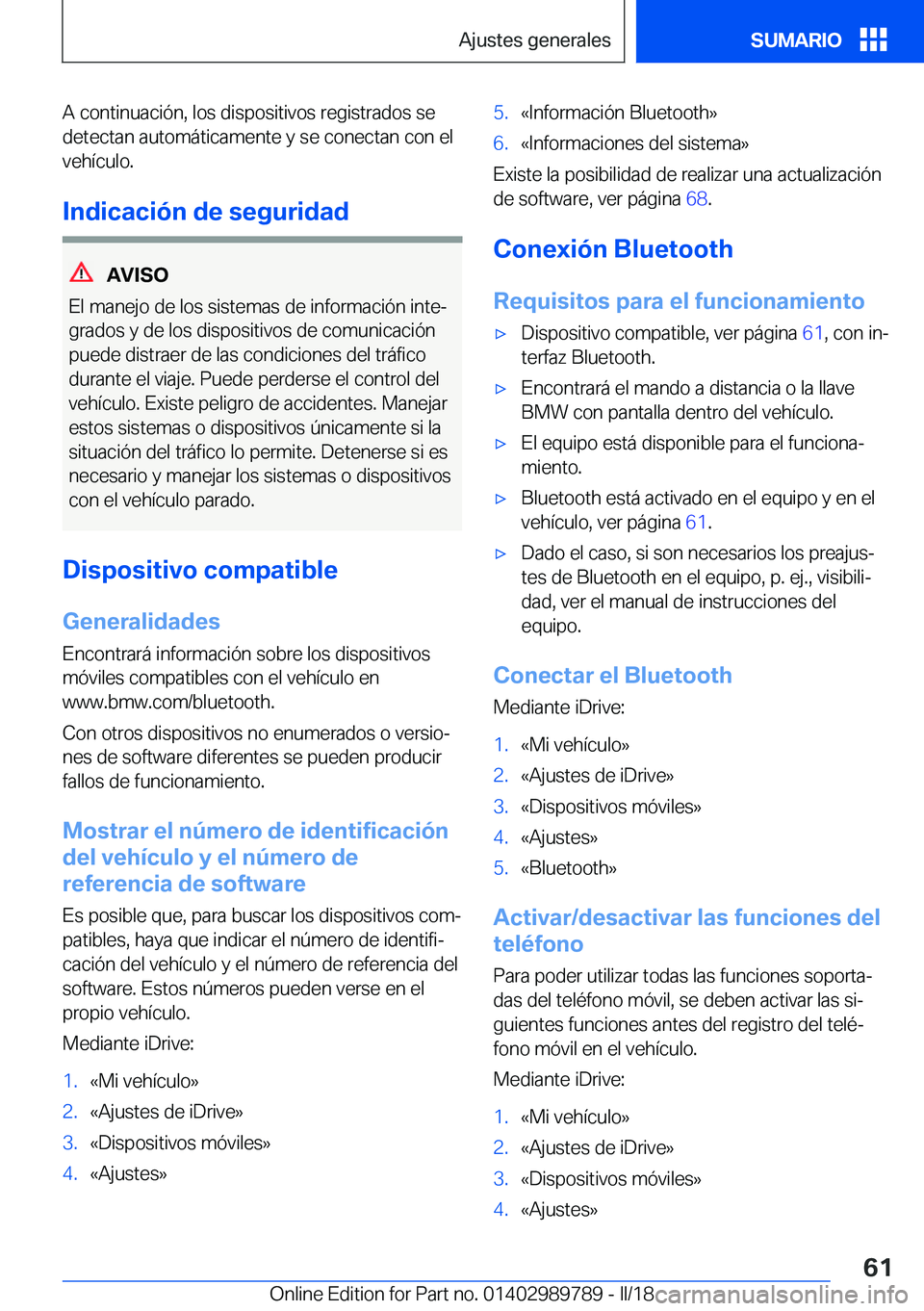 BMW M5 2018  Manuales de Empleo (in Spanish) �A� �c�o�n�t�i�n�u�a�c�i�