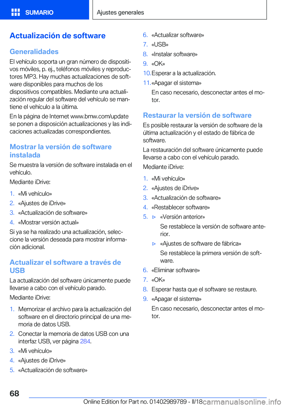 BMW M5 2018  Manuales de Empleo (in Spanish) �A�c�t�u�a�l�i�z�a�c�i�