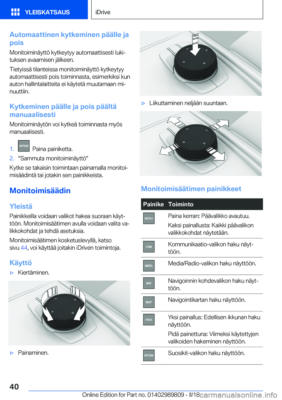 BMW M5 2018  Omistajan Käsikirja (in Finnish) �A�u�t�o�m�a�a�t�t�i�n�e�n��k�y�t�k�e�m�i�n�e�n��p�