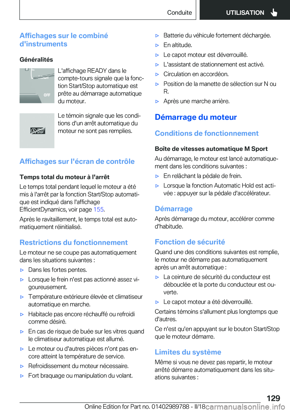 BMW M5 2018  Notices Demploi (in French) �A�f�f�i�c�h�a�g�e�s��s�u�r��l�e��c�o�m�b�i�n�é
�d�'�i�n�s�t�r�u�m�e�n�t�s
�G�é�n�é�r�a�l�i�t�é�s �L�'�a�f�f�i�c�h�a�g�e� �R�E�A�D�Y� �d�a�n�s� �l�e
�c�o�m�p�t�e�-�t�o�u�r�s� �s�i�g�n�a