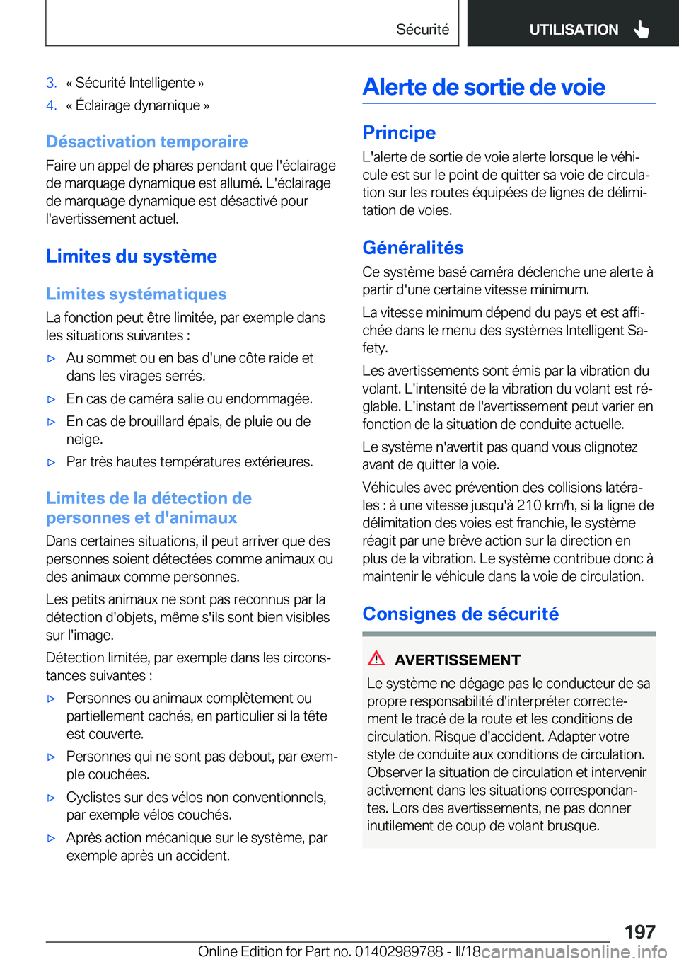 BMW M5 2018  Notices Demploi (in French) �3�.�k� �S�é�c�u�r�i�t�é� �I�n�t�e�l�l�i�g�e�n�t�e� �{�4�.�k� �