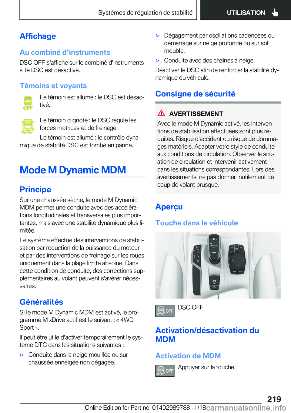 BMW M5 2018  Notices Demploi (in French) �A�f�f�i�c�h�a�g�e
�A�u��c�o�m�b�i�n�é��d�'�i�n�s�t�r�u�m�e�n�t�s �D�S�C� �O�F�F� �s�'�a�f�f�i�c�h�e� �s�u�r� �l�e� �c�o�m�b�i�n�é� �d�'�i�n�s�t�r�u�m�e�n�t�s
�s�i� �l�e� �D�S�C� �e�s�