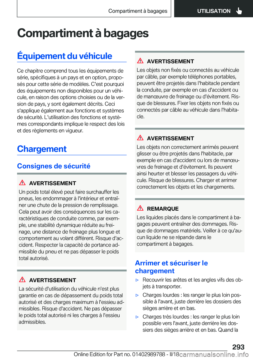BMW M5 2018  Notices Demploi (in French) �C�o�m�p�a�r�t�i�m�e�n�t��