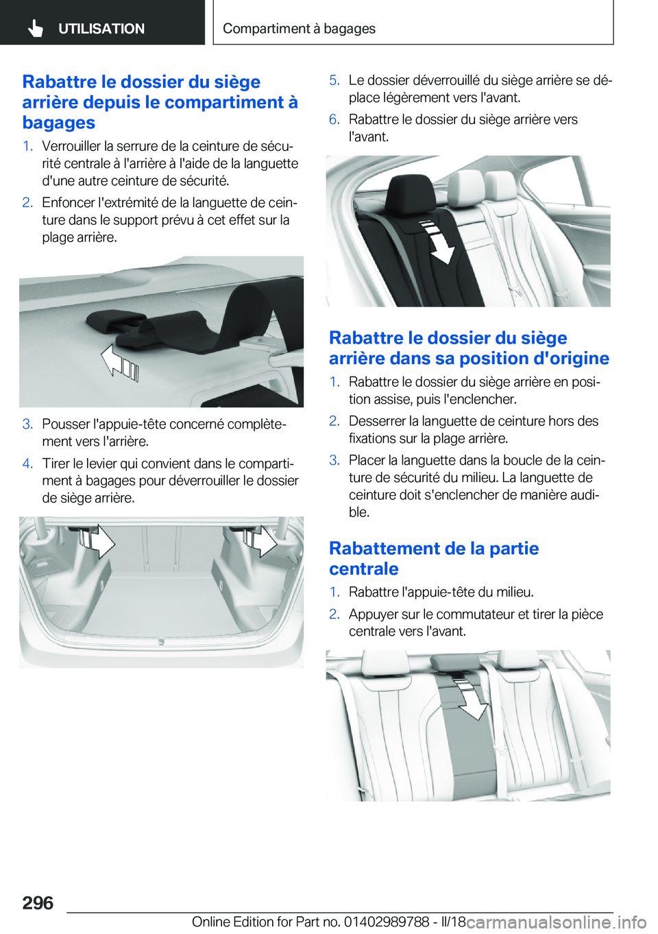 BMW M5 2018  Notices Demploi (in French) �R�a�b�a�t�t�r�e��l�e��d�o�s�s�i�e�r��d�u��s�i�è�g�e
�a�r�r�i�è�r�e��d�e�p�u�i�s��l�e��c�o�m�p�a�r�t�i�m�e�n�t��
