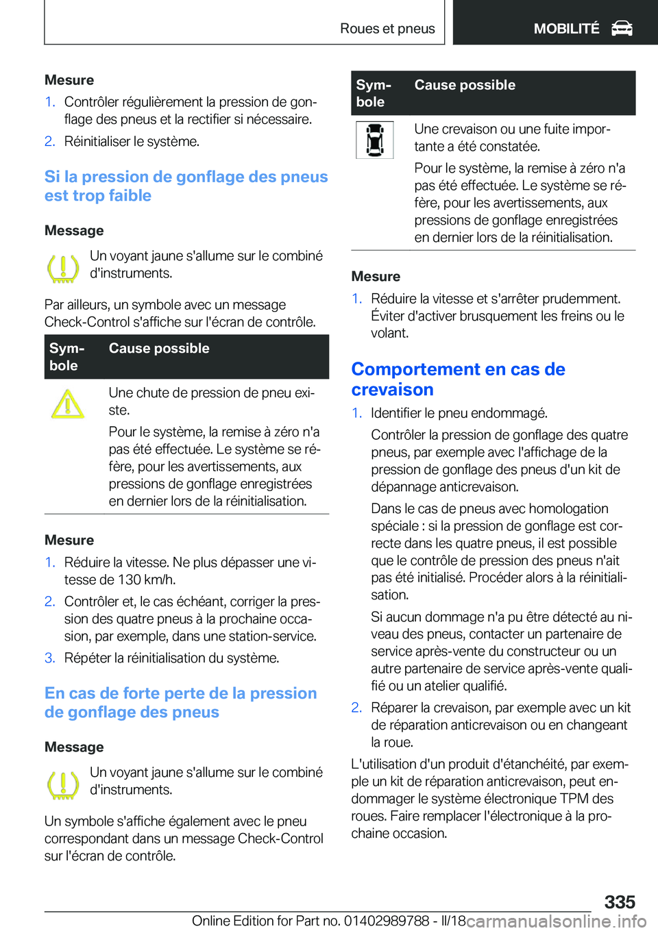 BMW M5 2018  Notices Demploi (in French) �M�e�s�u�r�e�1�.�C�o�n�t�r�ô�l�e�r� �r�é�g�u�l�i�è�r�e�m�e�n�t� �l�a� �p�r�e�s�s�i�o�n� �d�e� �g�o�nj�f�l�a�g�e� �d�e�s� �p�n�e�u�s� �e�t� �l�a� �r�e�c�t�i�f�i�e�r� �s�i� �n�é�c�e�s�s�a�i�r�e�.�2