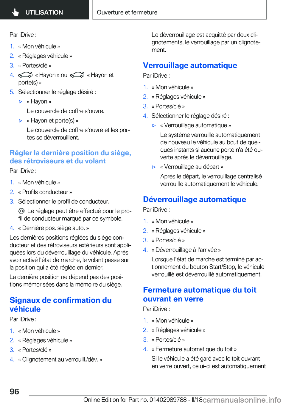 BMW M5 2018  Notices Demploi (in French) �P�a�r� �i�D�r�i�v�e� �:�1�.�k� �M�o�n� �v�é�h�i�c�u�l�e� �{�2�.�k� �R�é�g�l�a�g�e�s� �v�é�h�i�c�u�l�e� �{�3�.�k� �P�o�r�t�e�s�/�c�l�é� �{�4�.� � �k� �H�a�y�o�n� �{� �o�u� � � � �k� �H�a�y�o�n� �e