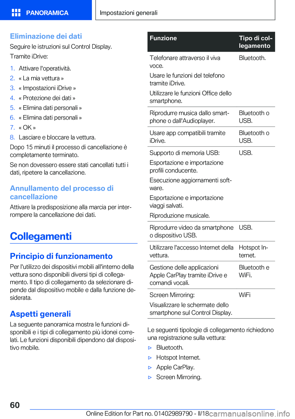 BMW M5 2018  Libretti Di Uso E manutenzione (in Italian) �E�l�i�m�i�n�a�z�i�o�n�e��d�e�i��d�a�t�i�S�e�g�u�i�r�e� �l�e� �i�s�t�r�u�z�i�o�n�i� �s�u�l� �C�o�n�t�r�o�l� �D�i�s�p�l�a�y�.
�T�r�a�m�i�t�e� �i�D�r�i�v�e�:�1�.�A�t�t�i�v�a�r�e� �l�'�o�p�e�r�a�t�