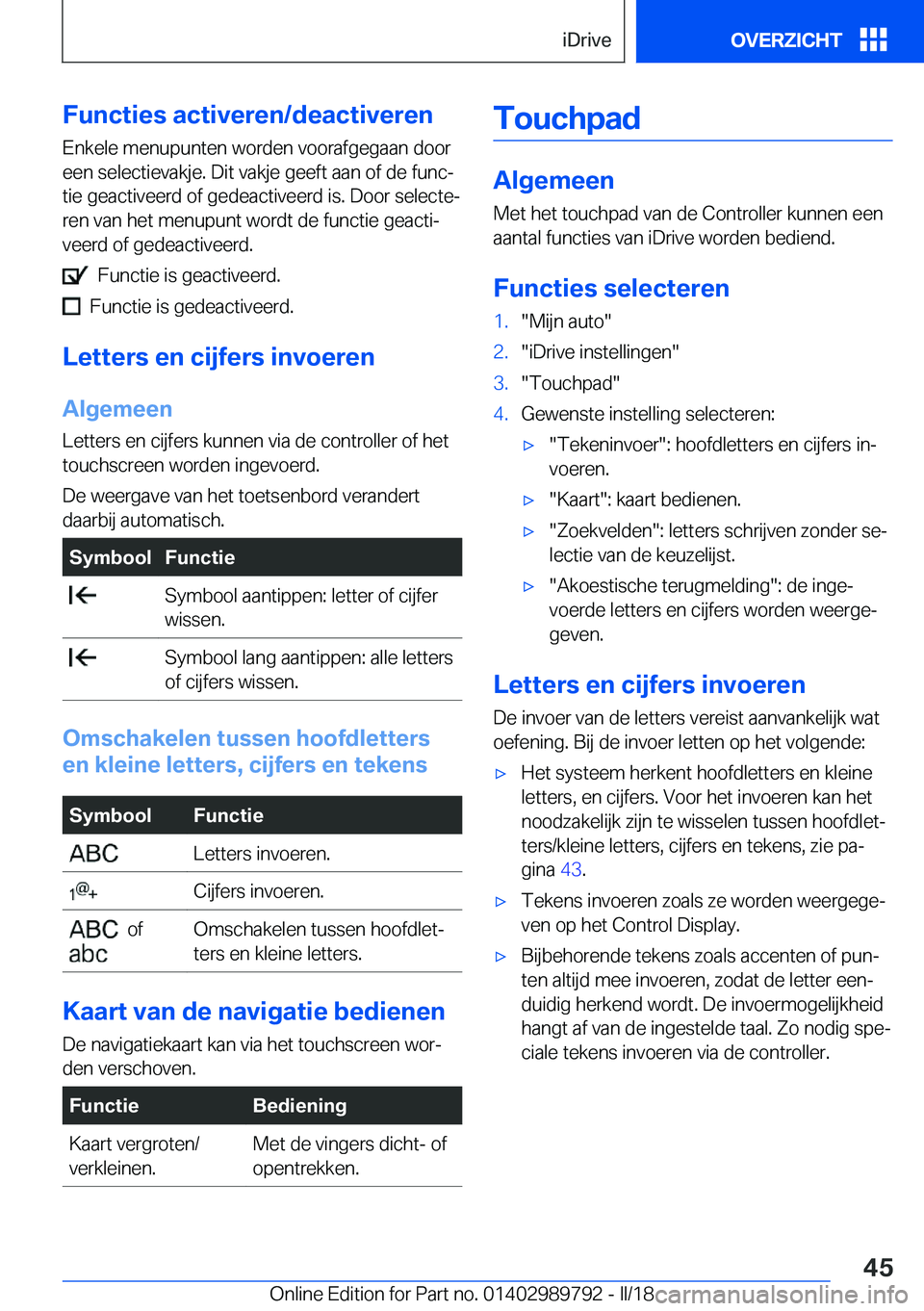 BMW M5 2018  Instructieboekjes (in Dutch) �F�u�n�c�t�i�e�s��a�c�t�i�v�e�r�e�n�/�d�e�a�c�t�i�v�e�r�e�n�E�n�k�e�l�e� �m�e�n�u�p�u�n�t�e�n� �w�o�r�d�e�n� �v�o�o�r�a�f�g�e�g�a�a�n� �d�o�o�r
�e�e�n� �s�e�l�e�c�t�i�e�v�a�k�j�e�.� �D�i�t� �v�a�k�j�