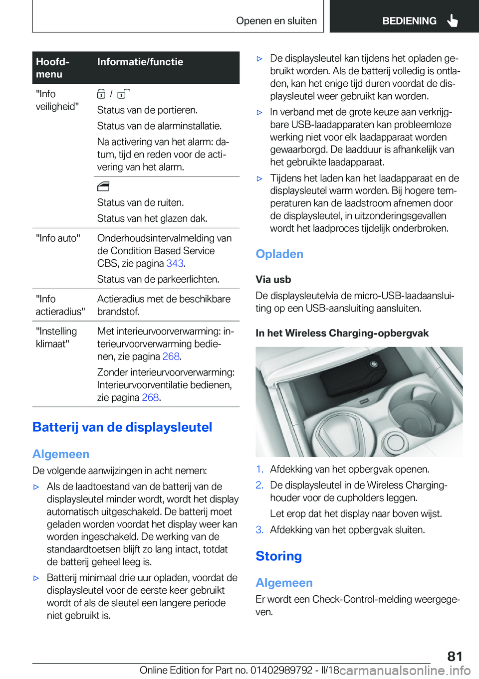 BMW M5 2018  Instructieboekjes (in Dutch) �H�o�o�f�dj
�m�e�n�u�I�n�f�o�r�m�a�t�i�e�/�f�u�n�c�t�i�e�"�I�n�f�o
�v�e�i�l�i�g�h�e�i�d�"� � �/� � � 
�S�t�a�t�u�s� �v�a�n� �d�e� �p�o�r�t�i�e�r�e�n�.
�S�t�a�t�u�s� �v�a�n� �d�e� �a�l�a�r�m�i