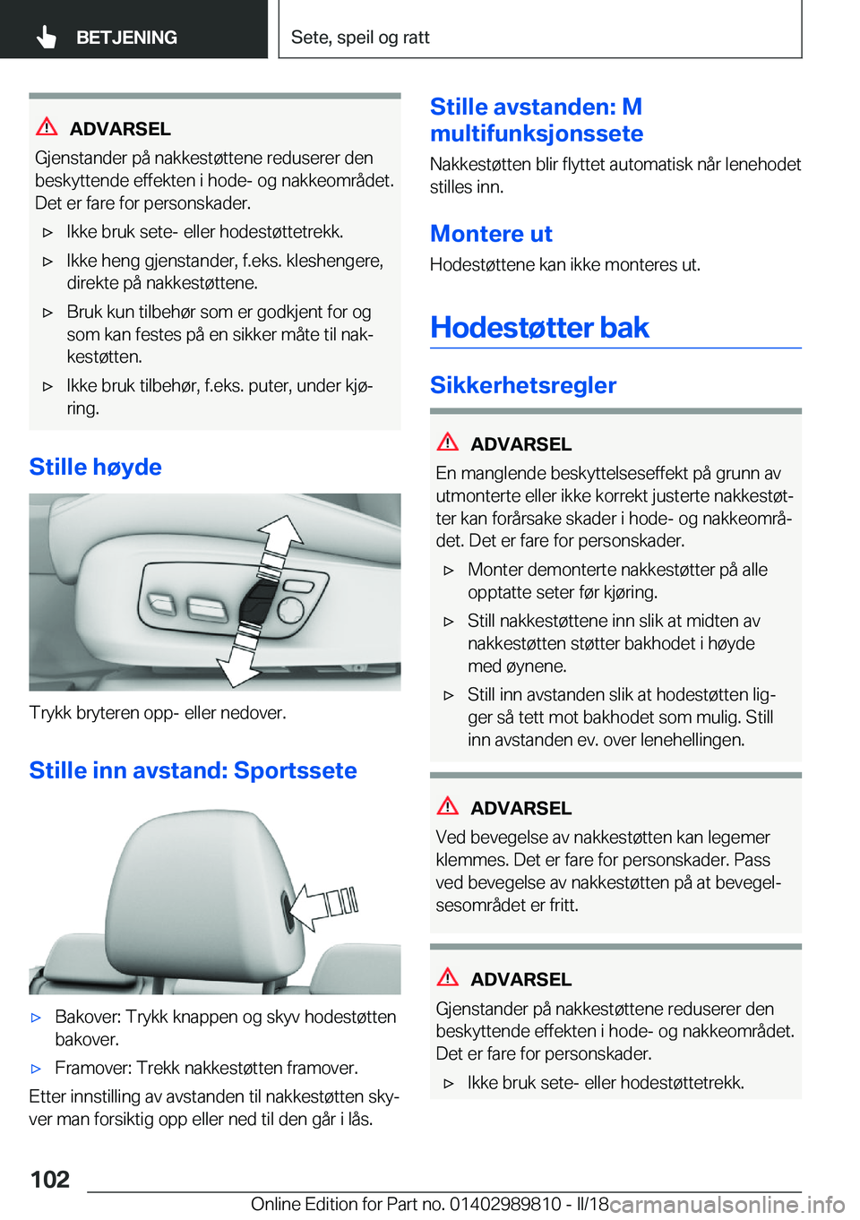 BMW M5 2018  InstruksjonsbØker (in Norwegian) �A�D�V�A�R�S�E�L
�G�j�e�n�s�t�a�n�d�e�r� �p�å� �n�a�k�k�e�s�t�