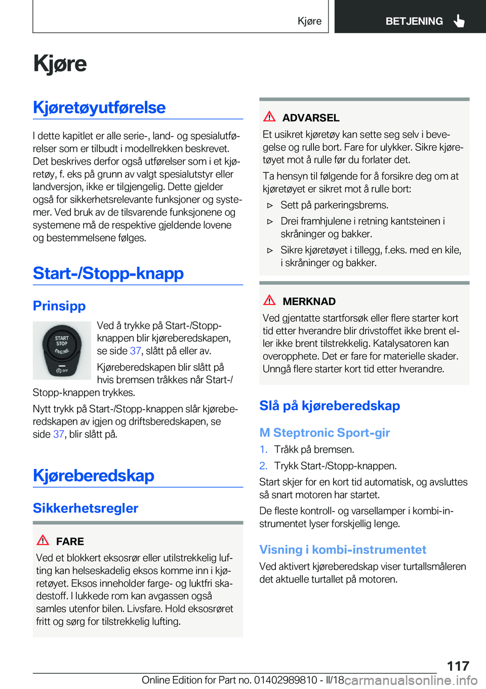 BMW M5 2018  InstruksjonsbØker (in Norwegian) �K�j�