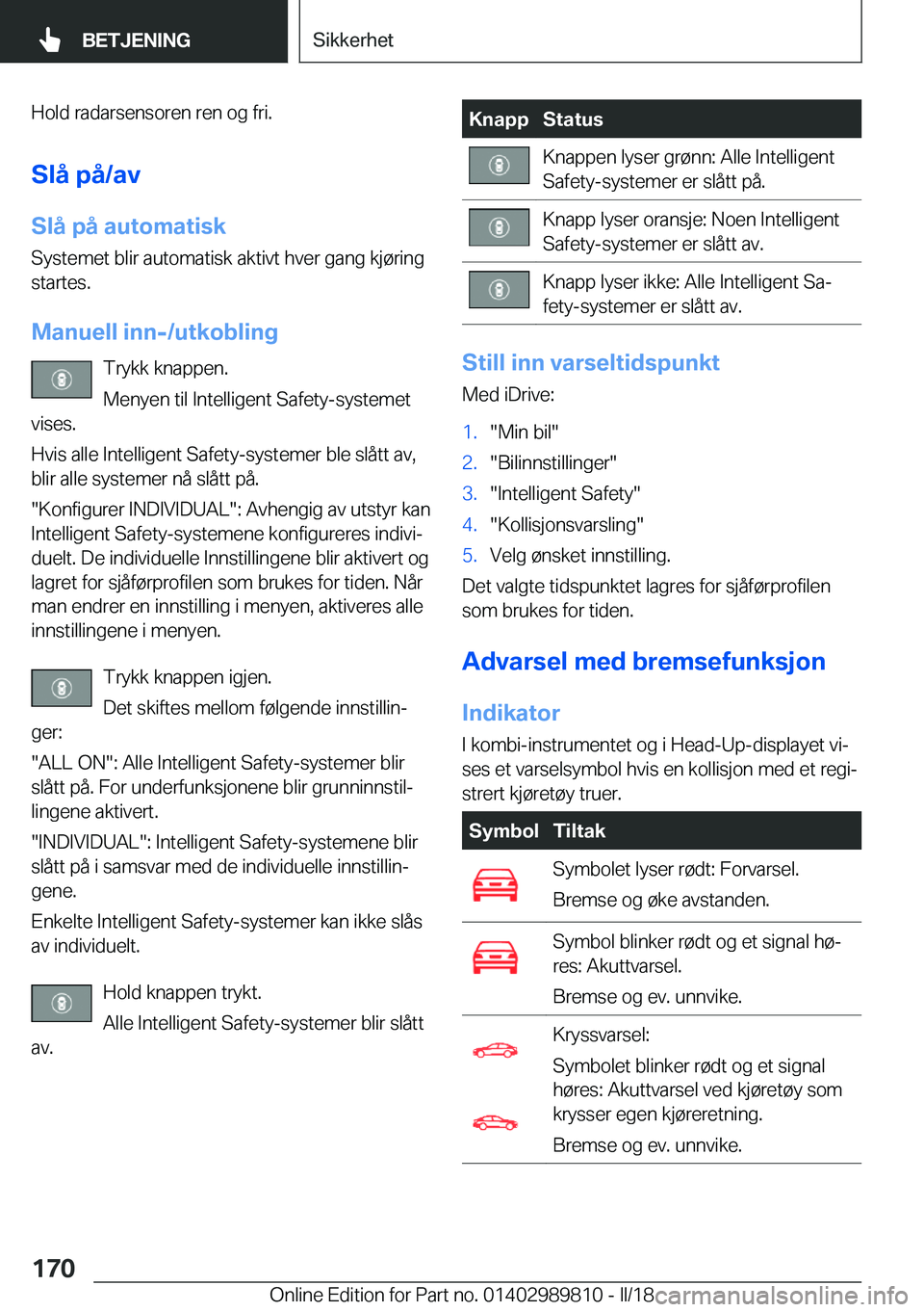 BMW M5 2018  InstruksjonsbØker (in Norwegian) �H�o�l�d� �r�a�d�a�r�s�e�n�s�o�r�e�n� �r�e�n� �o�g� �f�r�i�.
�S�l�å��p�å�/�a�v �S�l�å��p�å��a�u�t�o�m�a�t�i�s�k �S�y�s�t�e�m�e�t� �b�l�i�r� �a�u�t�o�m�a�t�i�s�k� �a�k�t�i�v�t� �h�v�e�r� �g�a�n�
