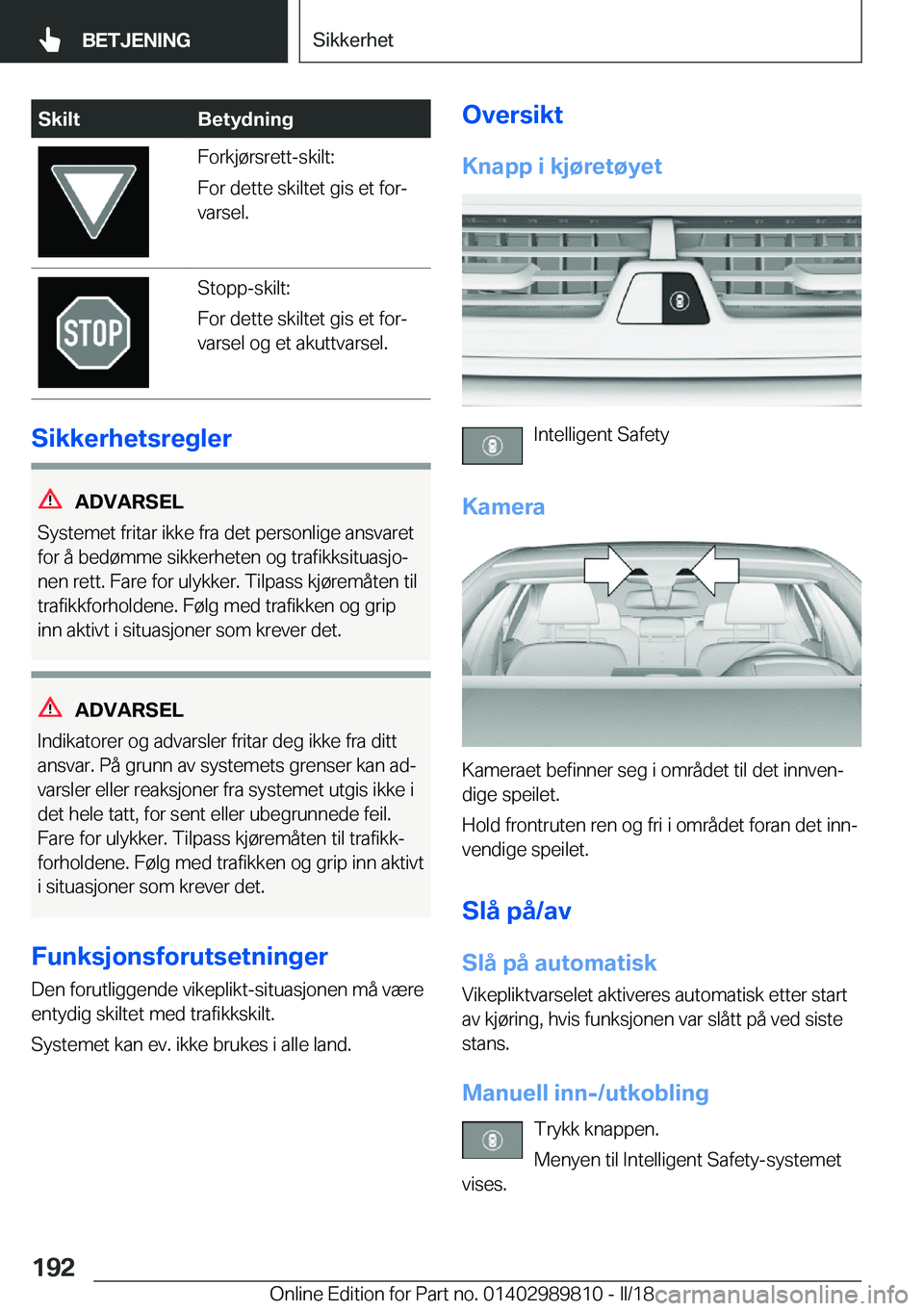 BMW M5 2018  InstruksjonsbØker (in Norwegian) �S�k�i�l�t�B�e�t�y�d�n�i�n�g�F�o�r�k�j�