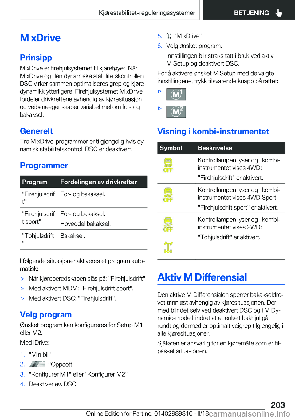 BMW M5 2018  InstruksjonsbØker (in Norwegian) �M��x�D�r�i�v�e
�P�r�i�n�s�i�p�p
�M� �x�D�r�i�v�e� �e�r� �f�i�r�e�h�j�u�l�s�y�s�t�e�m�e�t� �t�i�l� �k�j�