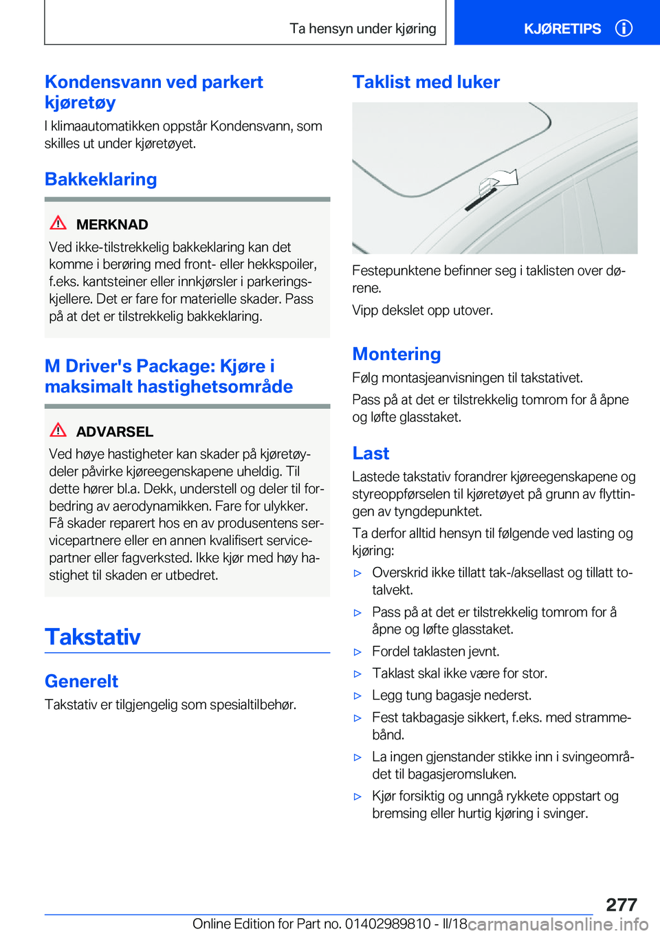 BMW M5 2018  InstruksjonsbØker (in Norwegian) �K�o�n�d�e�n�s�v�a�n�n��v�e�d��p�a�r�k�e�r�t
�k�j�
