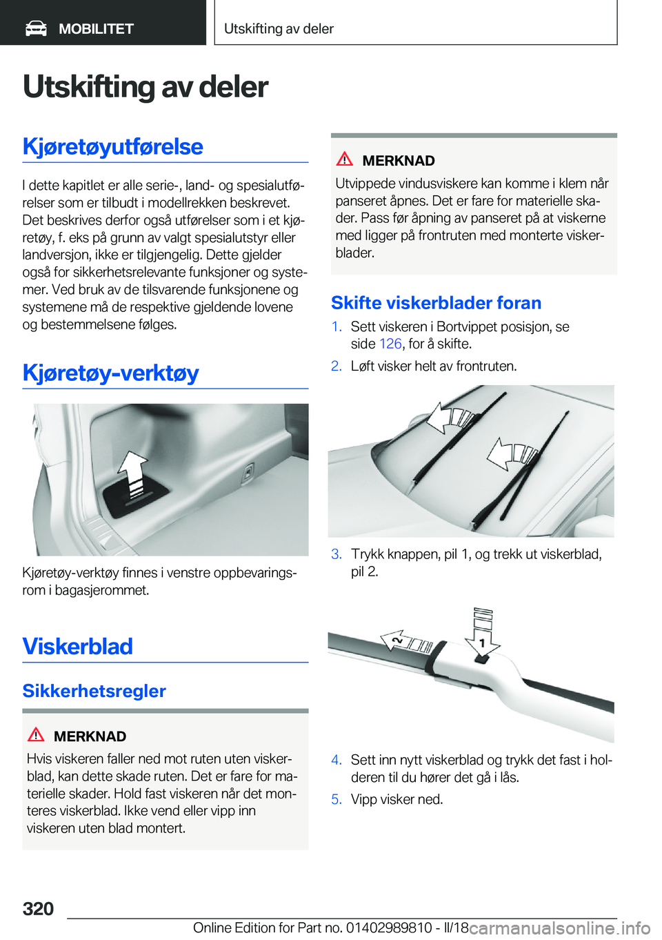 BMW M5 2018  InstruksjonsbØker (in Norwegian) �U�t�s�k�i�f�t�i�n�g��a�v��d�e�l�e�r�K�j�