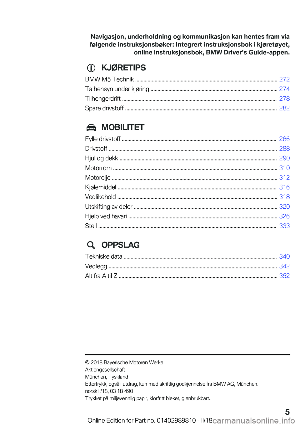 BMW M5 2018  InstruksjonsbØker (in Norwegian) �K�J�