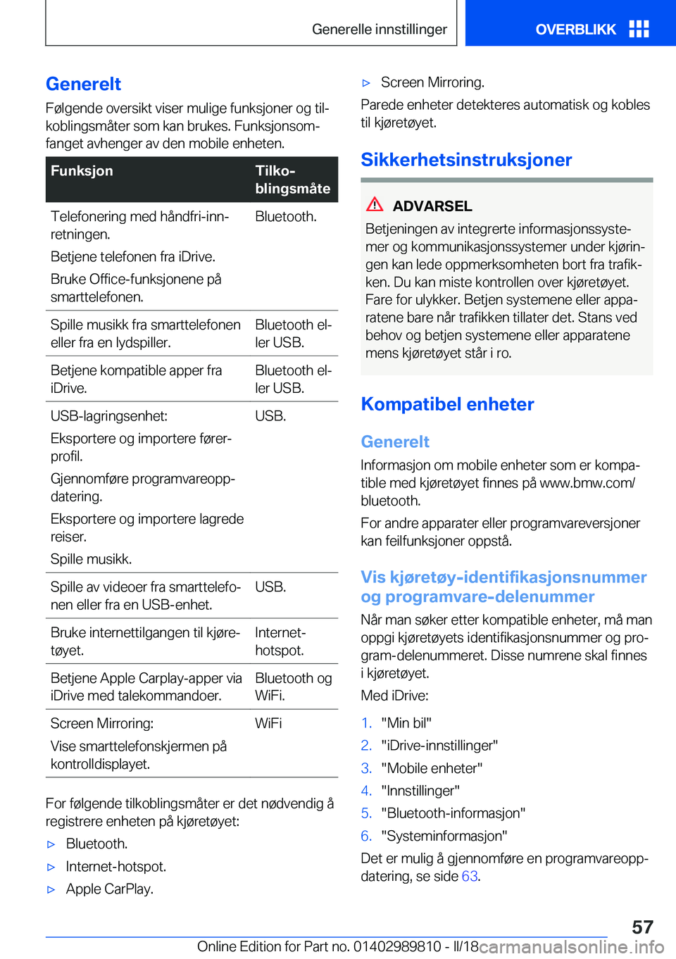 BMW M5 2018  InstruksjonsbØker (in Norwegian) �G�e�n�e�r�e�l�t�F�