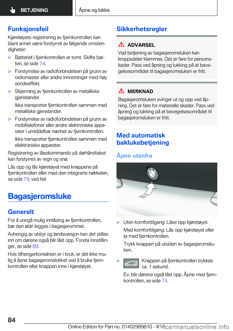 BMW M5 2018  InstruksjonsbØker (in Norwegian) �F�u�n�k�s�j�o�n�s�f�e�i�l
�K�j�
