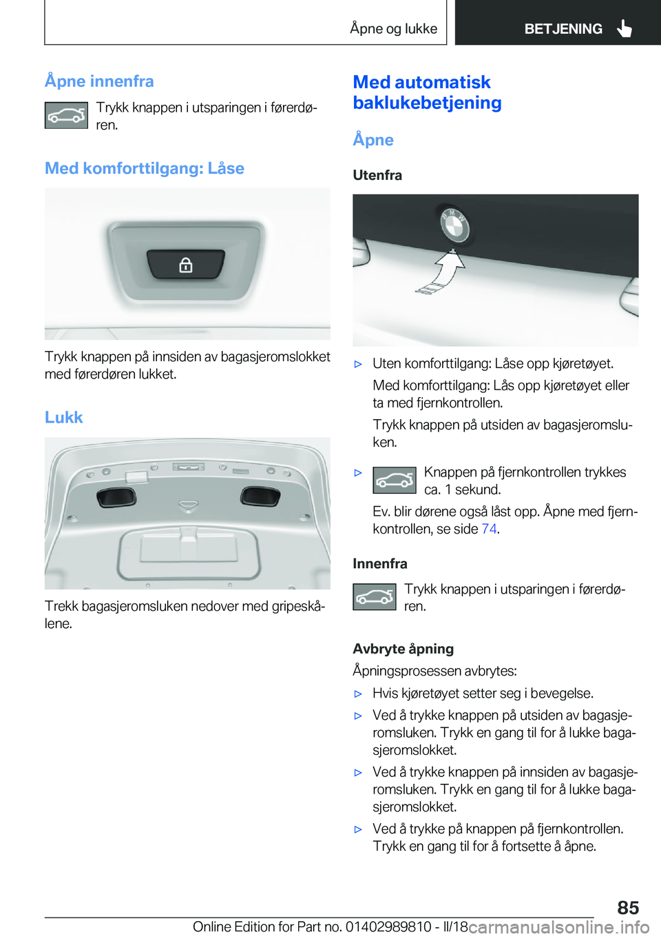 BMW M5 2018  InstruksjonsbØker (in Norwegian) �