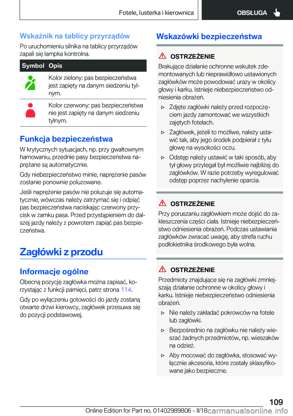 BMW M5 2018  Instrukcja obsługi (in Polish) �W�s�k�a7�n�i�k��n�a��t�a�b�l�i�c�y��p�r�z�y�r�z�ą�d�