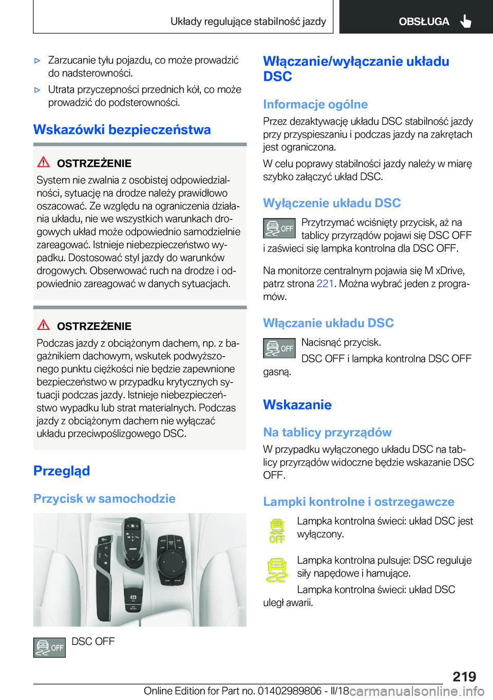 BMW M5 2018  Instrukcja obsługi (in Polish) 'x�Z�a�r�z�u�c�a�n�i�e� �t�y�ł�u� �p�o�j�a�z�d�u�,� �c�o� �m�o 9�e� �p�r�o�w�a�d�z�i�