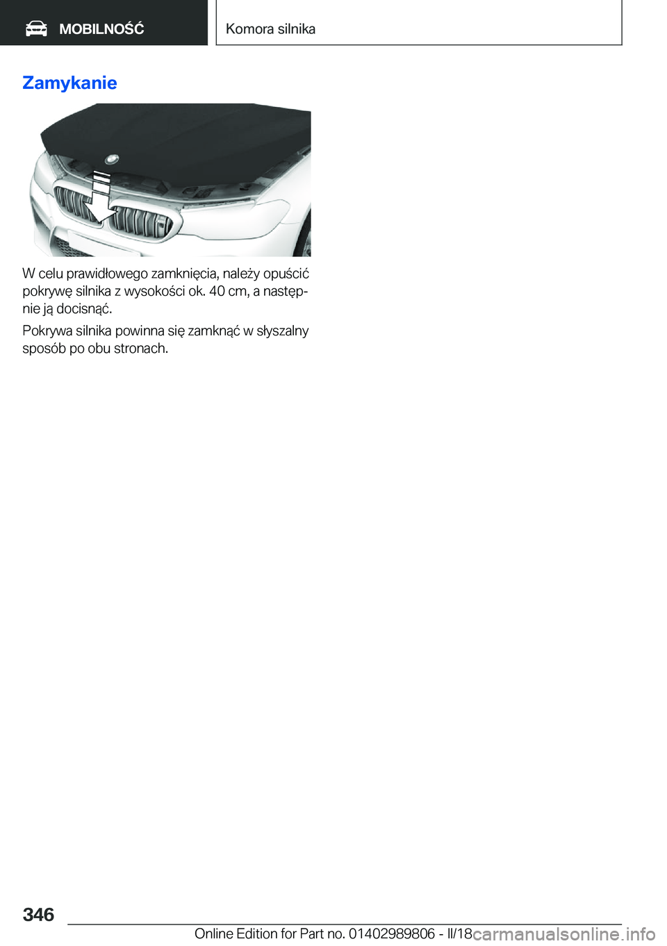 BMW M5 2018  Instrukcja obsługi (in Polish) �Z�a�m�y�k�a�n�i�e
�W� �c�e�l�u� �p�r�a�w�i�d�ł�o�w�e�g�o� �z�a�m�k�n�i�