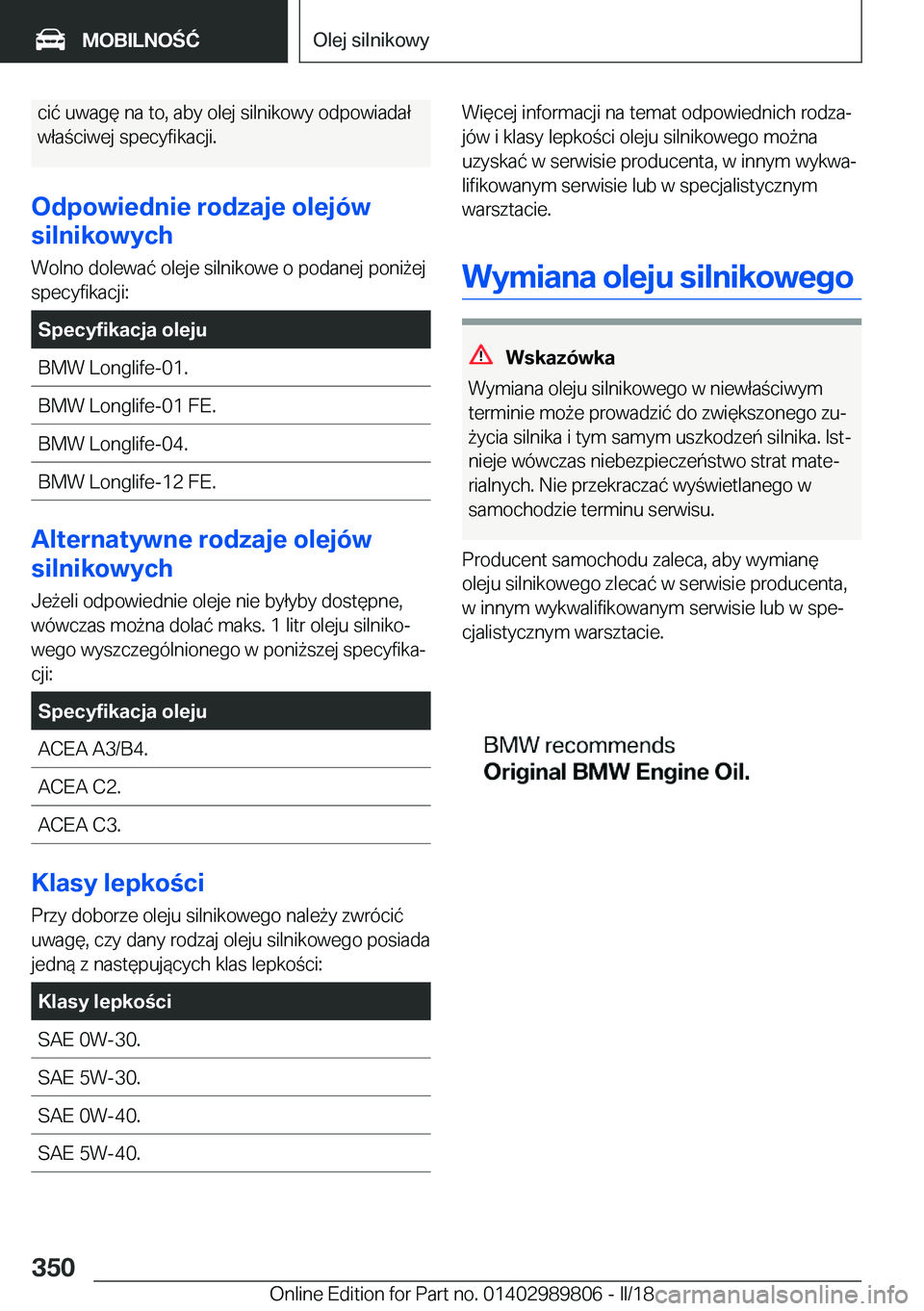 BMW M5 2018  Instrukcja obsługi (in Polish) �c�i�