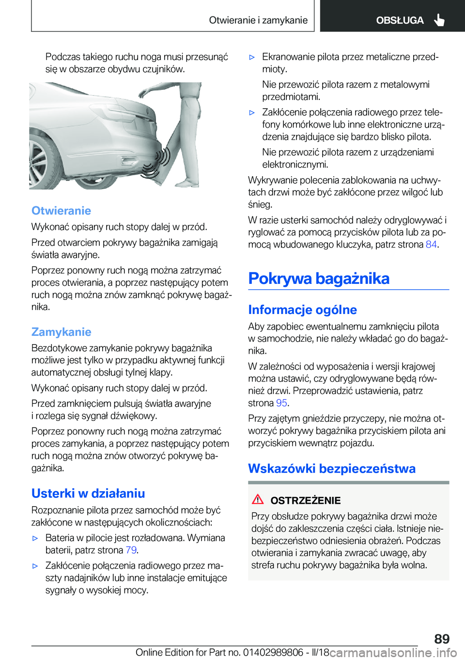 BMW M5 2018  Instrukcja obsługi (in Polish) �P�o�d�c�z�a�s� �t�a�k�i�e�g�o� �r�u�c�h�u� �n�o�g�a� �m�u�s�i� �p�r�z�e�s�u�n�