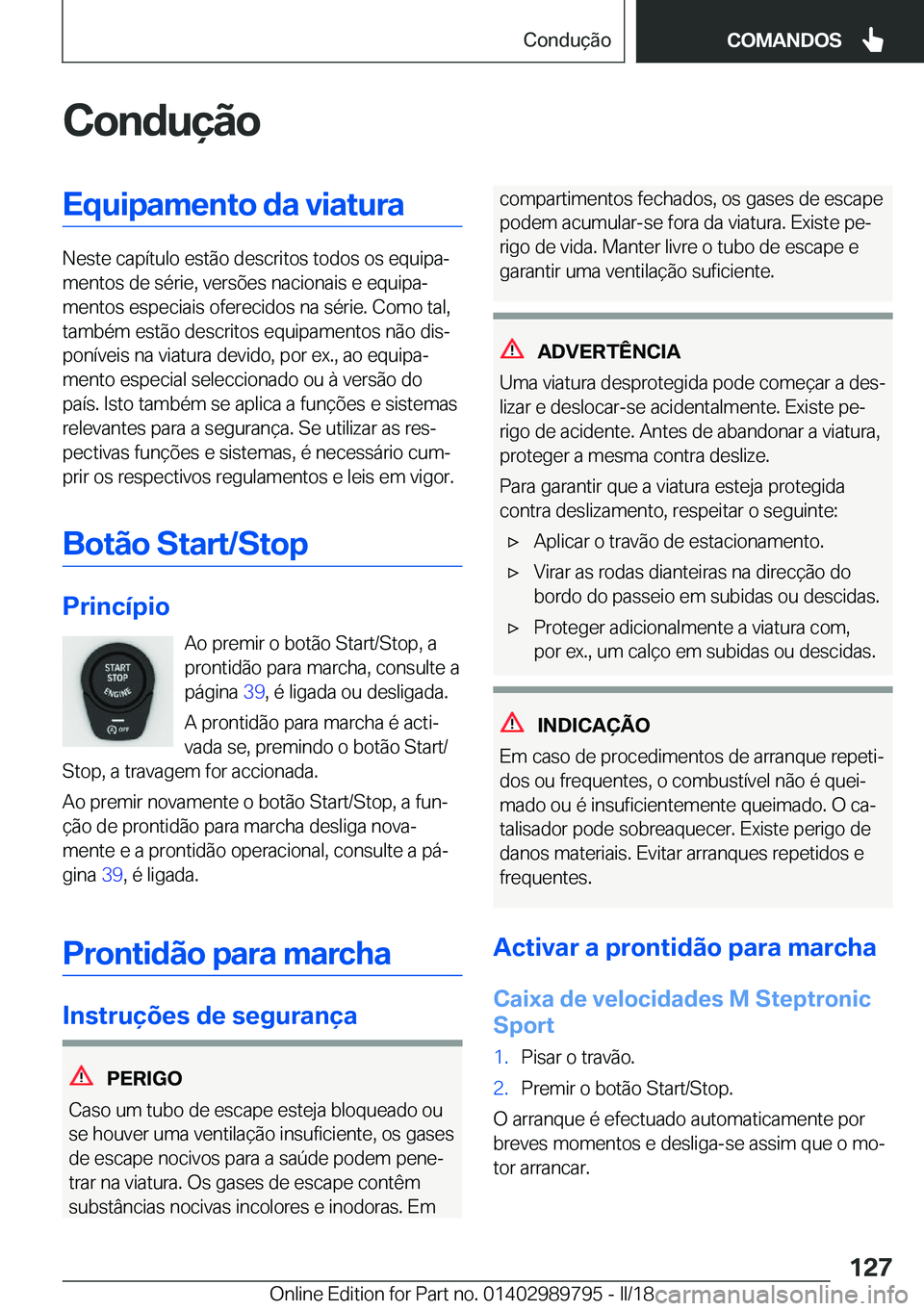 BMW M5 2018  Manual do condutor (in Portuguese) �C�o�n�d�u�