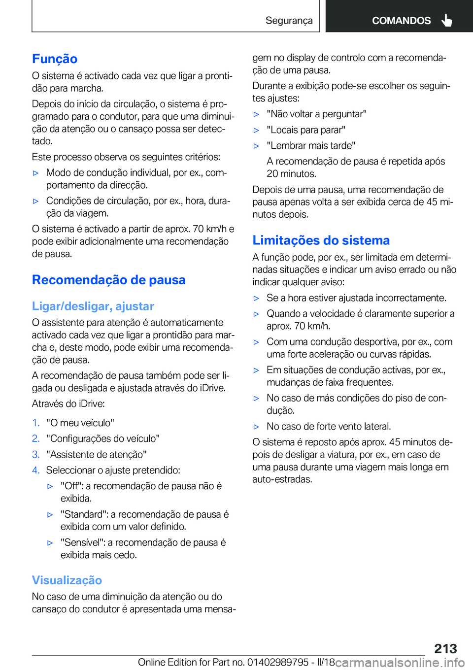 BMW M5 2018  Manual do condutor (in Portuguese) �F�u�n�