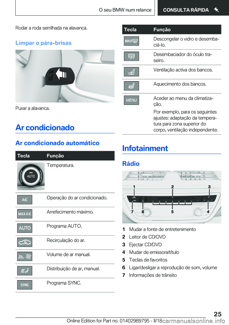 BMW M5 2018  Manual do condutor (in Portuguese) �R�o�d�a�r� �a� �r�o�d�a� �s�e�r�r�i�l�h�a�d�a� �n�a� �a�l�a�v�a�n�c�a�.
�L�i�m�p�a�r��o��p�á�r�a�-�b�r�i�s�a�s
�P�u�x�a�r� �a� �a�l�a�v�a�n�c�a�.
�A�r��c�o�n�d�i�c�i�o�n�a�d�o
�A�r��c�o�n�d�i�c�