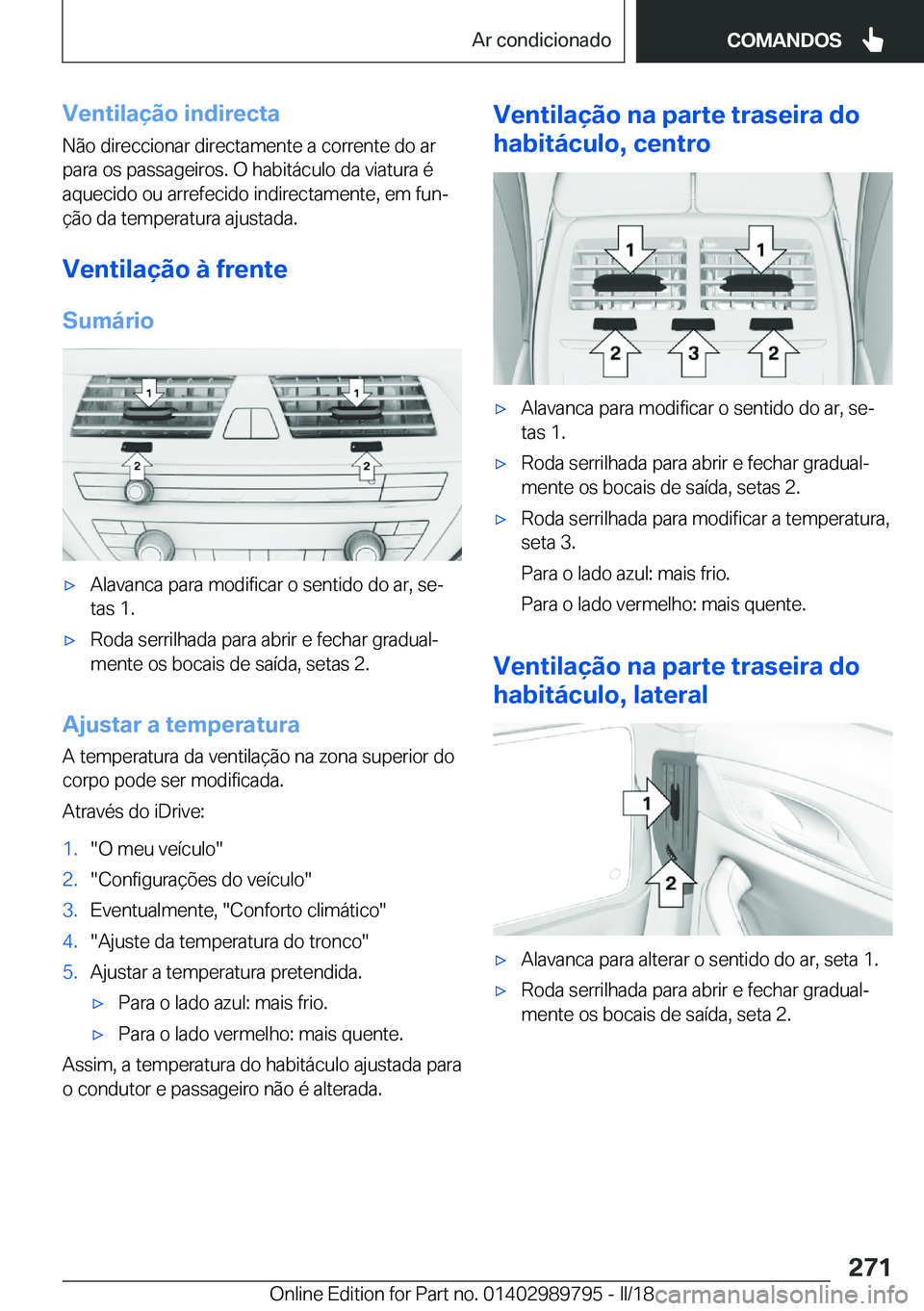 BMW M5 2018  Manual do condutor (in Portuguese) �V�e�n�t�i�l�a�