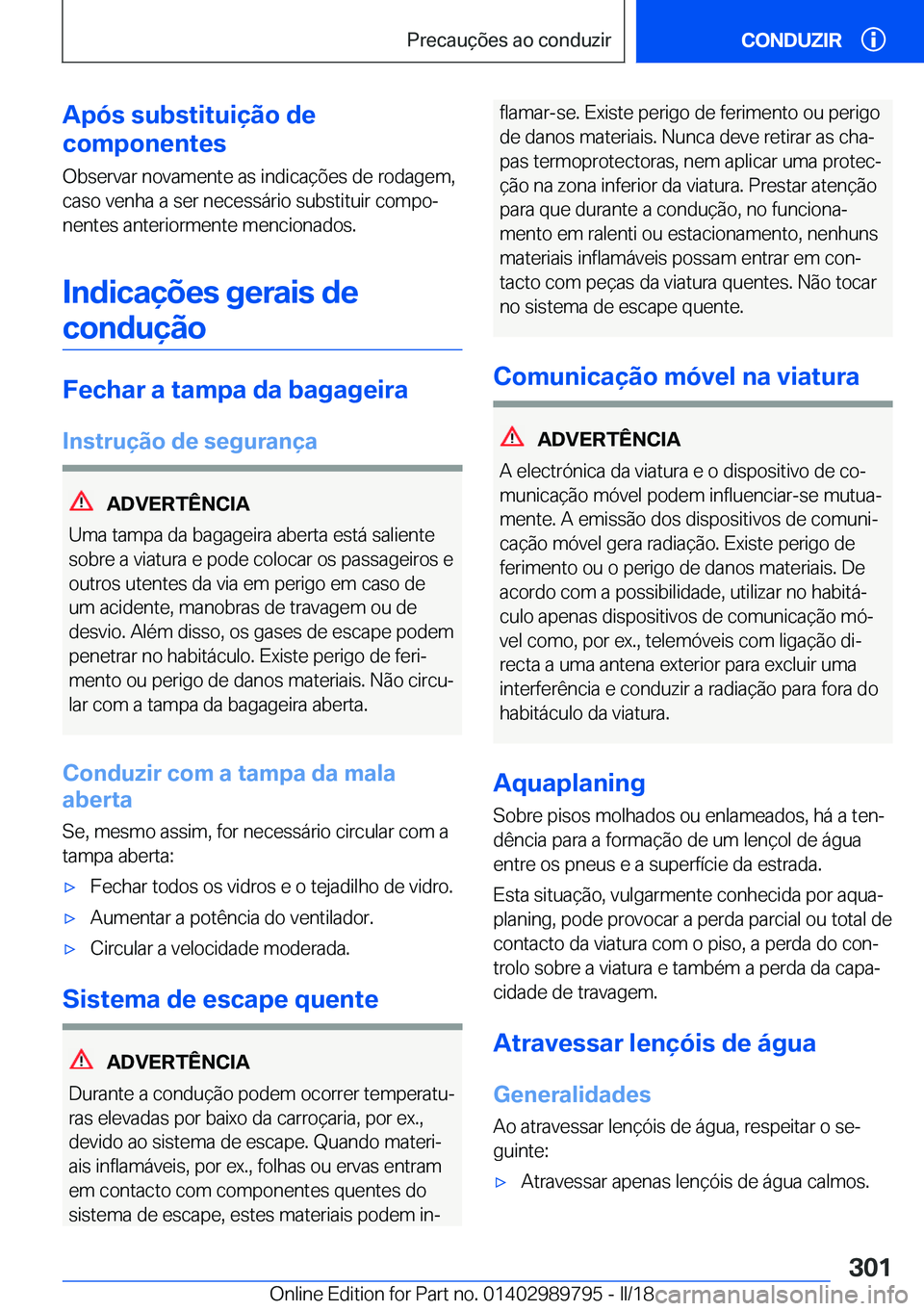 BMW M5 2018  Manual do condutor (in Portuguese) �A�p�
