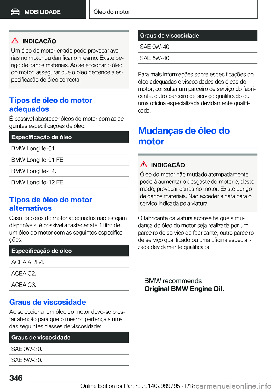 BMW M5 2018  Manual do condutor (in Portuguese) �I�N�D�I�C�A�
