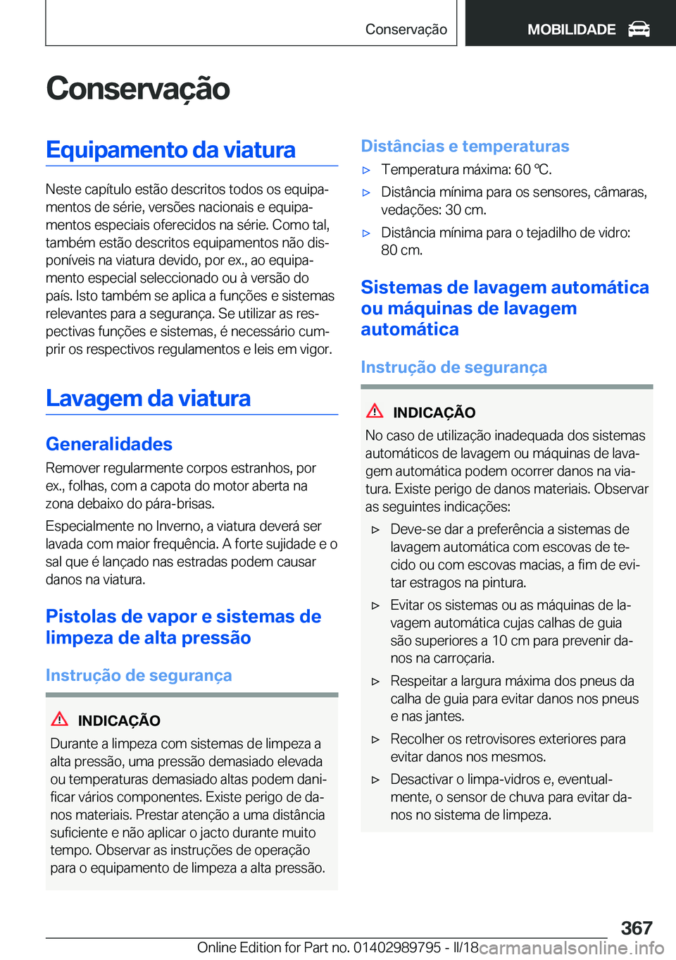 BMW M5 2018  Manual do condutor (in Portuguese) �C�o�n�s�e�r�v�a�