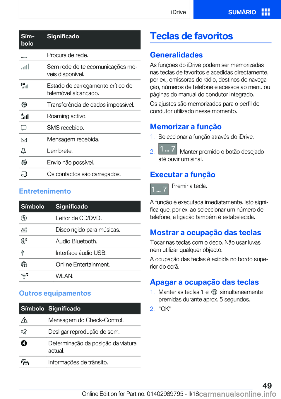 BMW M5 2018  Manual do condutor (in Portuguese) �S�