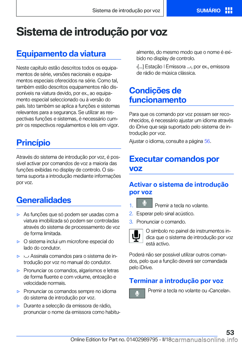 BMW M5 2018  Manual do condutor (in Portuguese) �S�i�s�t�e�m�a��d�e��i�n�t�r�o�d�u�