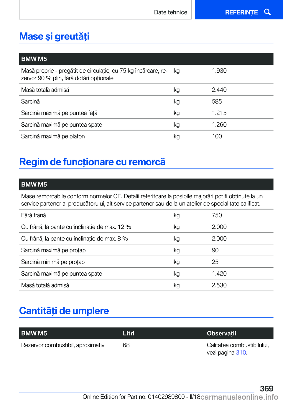 BMW M5 2018  Ghiduri De Utilizare (in Romanian) �M�a�s�e�&�i��g�r�e�u�t�ă�i
� 
�B�M�W��M�5�M�a�s�