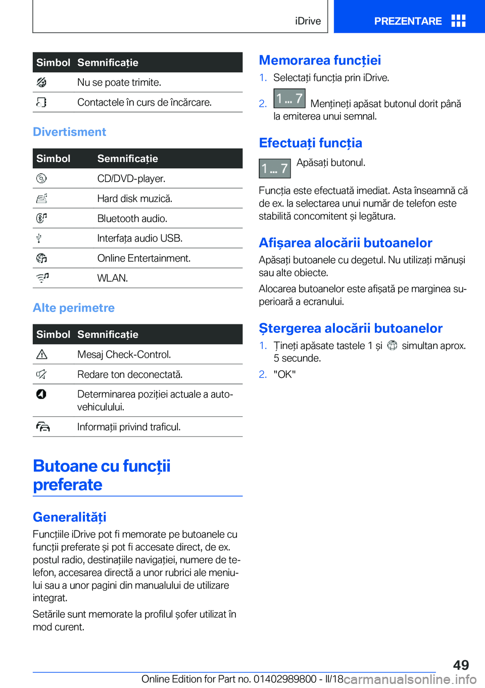 BMW M5 2018  Ghiduri De Utilizare (in Romanian) �S�i�m�b�o�l�S�e�m�n�i�f�i�c�a�i�e� �N�u� �s�e� �p�o�a�t�e� �t�r�i�m�i�t�e�.� �C�o�n�t�a�c�t�e�l�e� �î�n� �c�u�r�s� �d�e� �î�n�c�