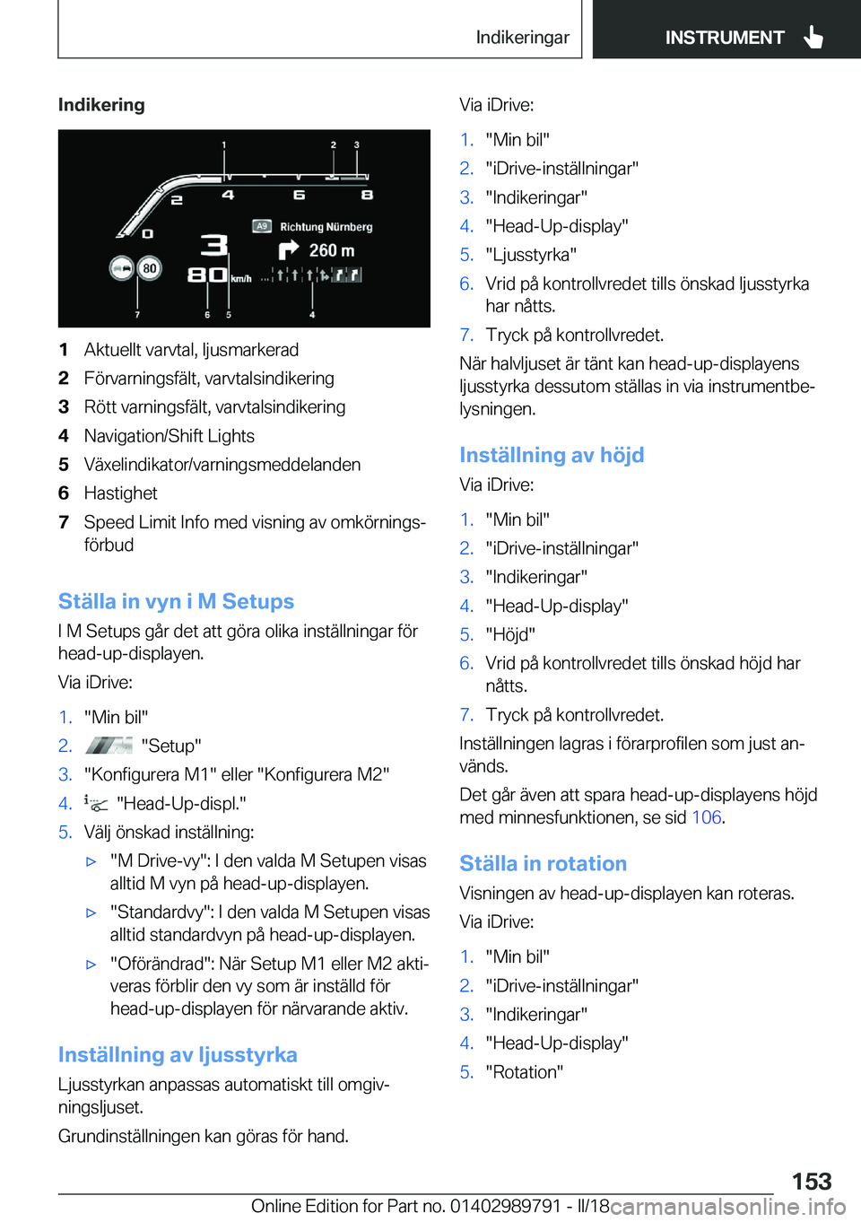 BMW M5 2018  InstruktionsbÖcker (in Swedish) �I�n�d�i�k�e�r�i�n�g�1�A�k�t�u�e�l�l�t� �v�a�r�v�t�a�l�,� �l�j�u�s�m�a�r�k�e�r�a�d�2�F�ö�r�v�a�r�n�i�n�g�s�f�ä�l�t�,� �v�a�r�v�t�a�l�s�i�n�d�i�k�e�r�i�n�g�3�R�ö�t�t� �v�a�r�n�i�n�g�s�f�ä�l�t�,� �v
