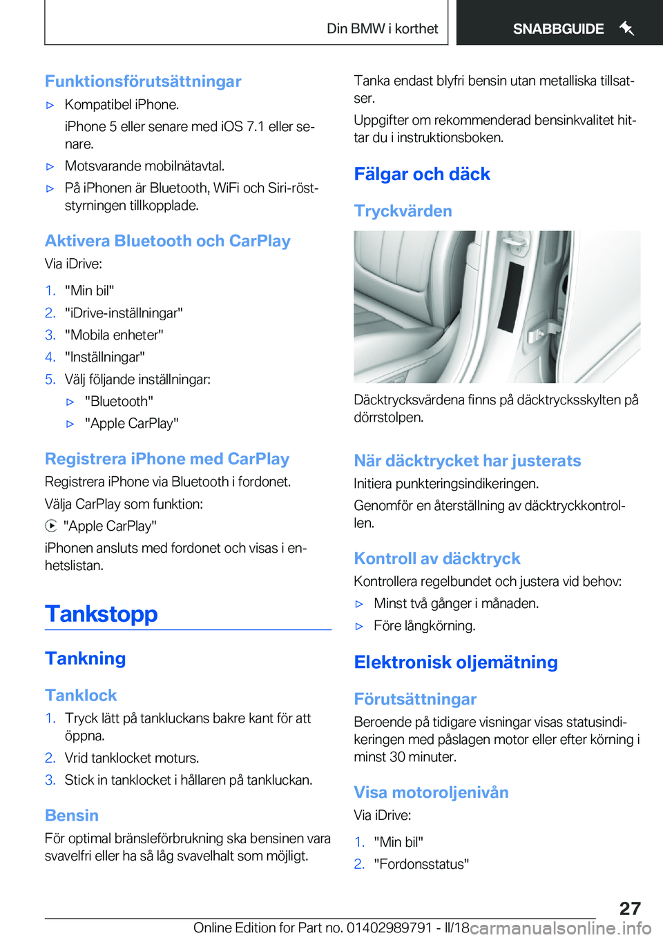 BMW M5 2018  InstruktionsbÖcker (in Swedish) �F�u�n�k�t�i�o�n�s�f�