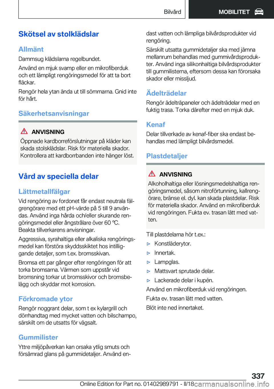 BMW M5 2018  InstruktionsbÖcker (in Swedish) �S�k�