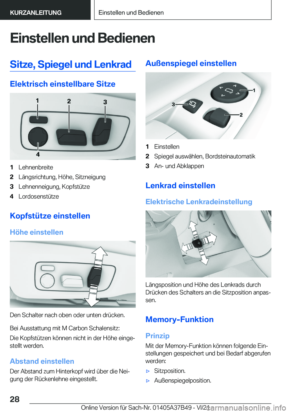 BMW M8 2022  Betriebsanleitungen (in German) �E�i�n�s�t�e�l�l�e�n��u�n�d��B�e�d�i�e�n�e�n�S�i�t�z�e�,��S�p�i�e�g�e�l��u�n�d��L�e�n�k�r�a�d
�E�l�e�k�t�r�i�s�c�h��e�i�n�s�t�e�l�l�b�a�r�e��S�i�t�z�e
�1�L�e�h�n�e�n�b�r�e�i�t�e�2�L�
