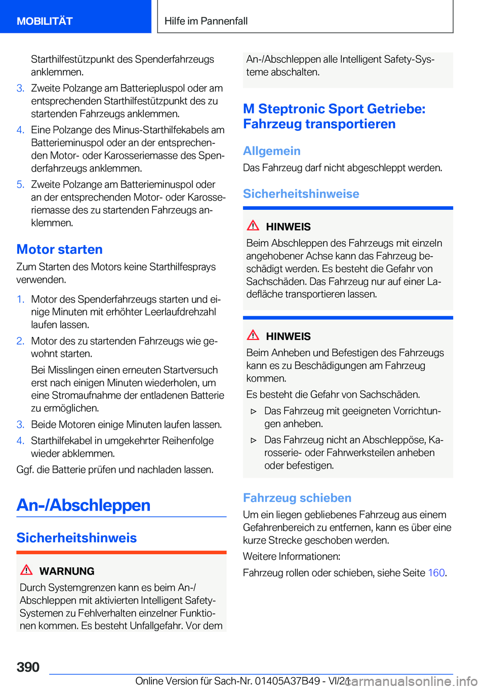 BMW M8 2022  Betriebsanleitungen (in German) �S�t�a�r�t�h�i�l�f�e�s�t�